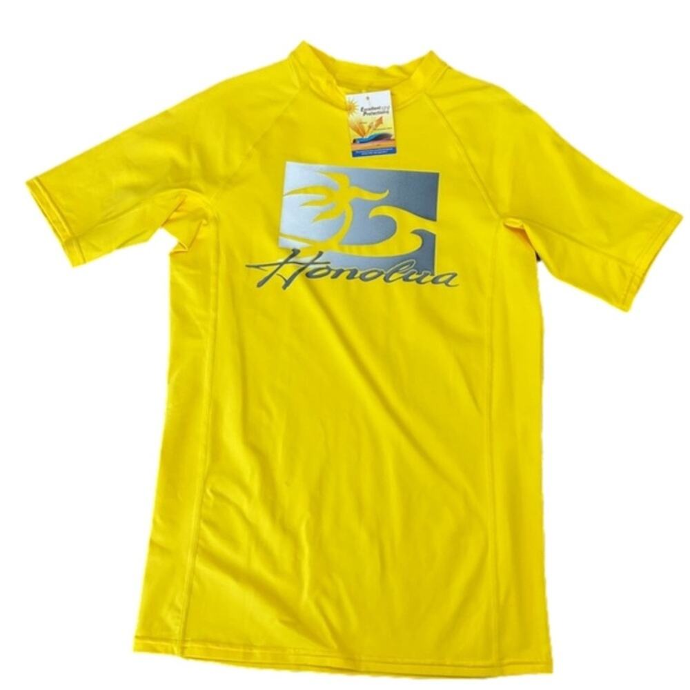 Honolulu Surf Boys Rash guard Yellow Hawaiian Island Swim UPF50+  Size Large NWT